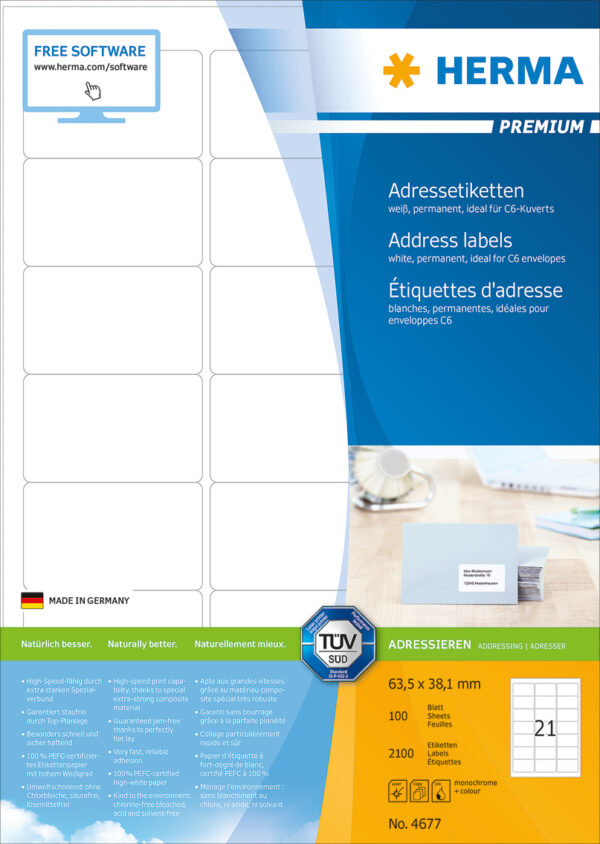 Premium Address Labels A4, 63.5 x 38.1mm, White, Permanent Adhesion - Image 2