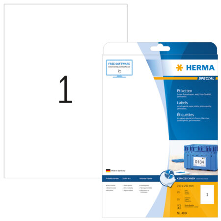 Inkjet Labels A4, 210 x 297mm, White, Permanent Adhesion