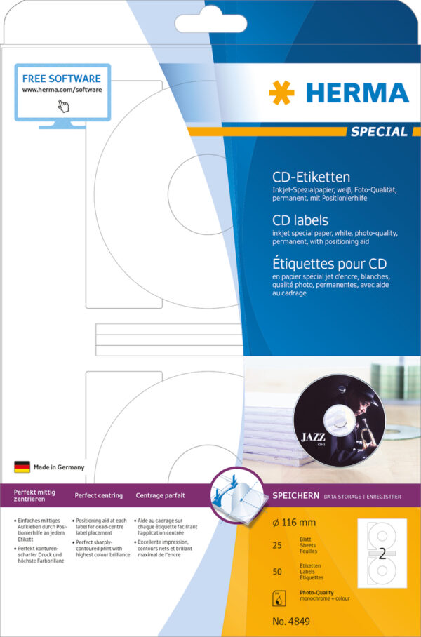 Inkjet CD Labels A4, 116mm, White, Permanent Adhesion - Image 2