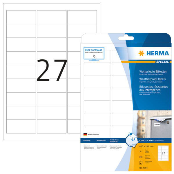 Inkjet Labels A4, 63.5 x 29.6mm, White, Permanent Adhesion