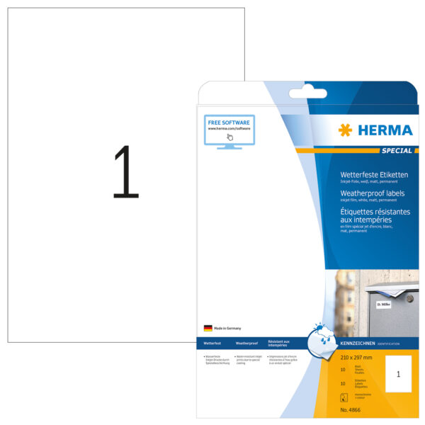 Inkjet Labels A4, 210 x 297mm, White, Permanent Adhesion
