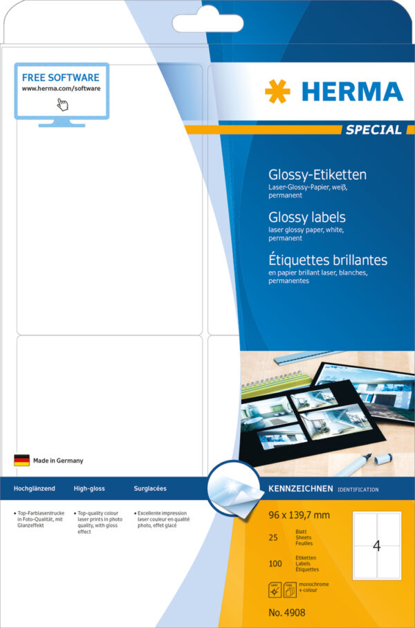 High-Gloss Labels A4, 96 x 139.7mm, White, Permanent Adhesion - Image 2