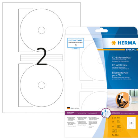 Transparent CD Labels A4, 116mm, Maxi, made of Film, Permanent Adhesion