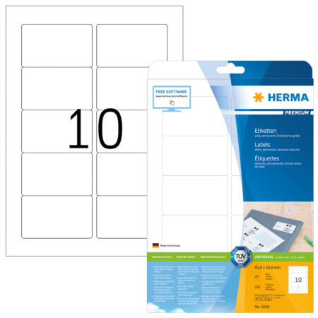 Premium Labels A4, 83.8 x 50.8mm, White, Permanent Adhesion