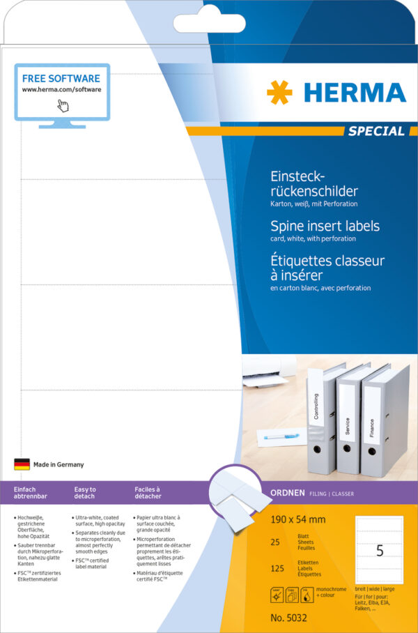 Spine Insert Labels A4, 190 x 54mm, White, made of Cardboard, Non-Adhesive - Image 2