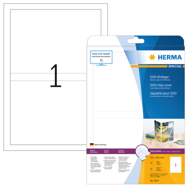 DVD Inlay Card A4, 273 x 183mm, White, made of Cardboard, Non-Adhesive
