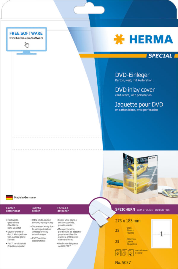 DVD Inlay Card A4, 273 x 183mm, White, made of Cardboard, Non-Adhesive - Image 2