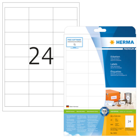 Premium Labels A4, 66 x 33.8mm, White, Permanent Adhesion