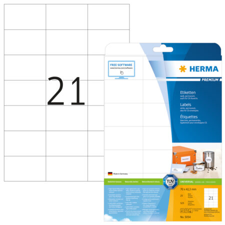 Premium Labels A4, 70 x 42.3mm, White, Permanent Adhesion