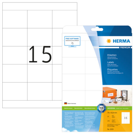 Premium Labels A4, 70 x 50.8mm, White, Permanent Adhesion
