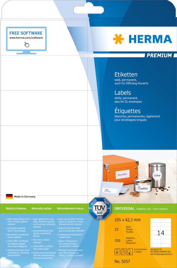 Premium Labels A4, 105 x 42.3mm, White, Permanent Adhesion - Image 2
