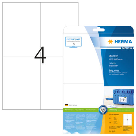 Premium Labels A4, 105 x 148mm, White, Permanent Adhesion