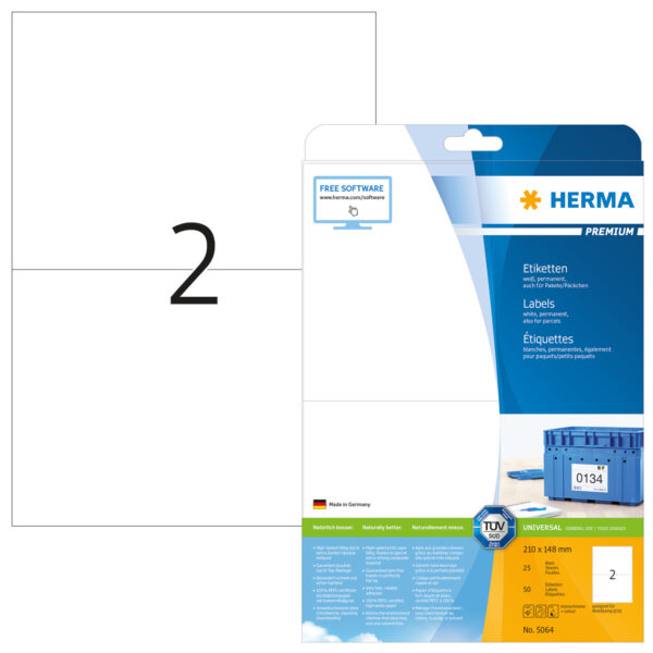 Premium Labels A4, 210 x 148mm, White, Permanent Adhesion