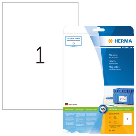 Premium Labels A4, 210 x 297mm, White, Permanent Adhesion