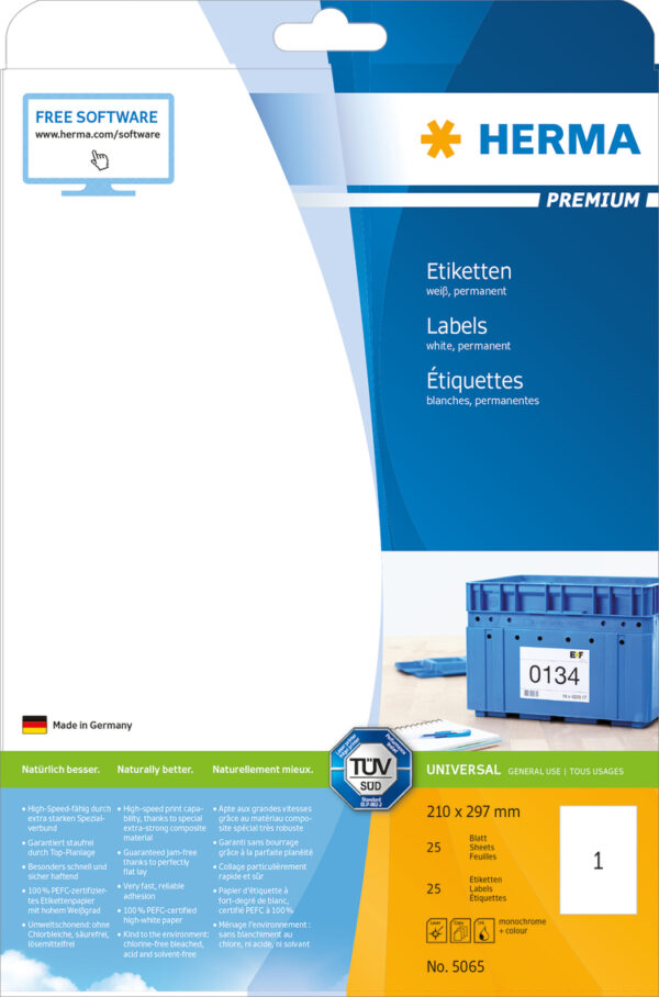 Premium Labels A4, 210 x 297mm, White, Permanent Adhesion - Image 2