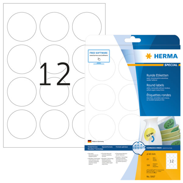 Removable Labels A4, 60mm, White, Movables Technology