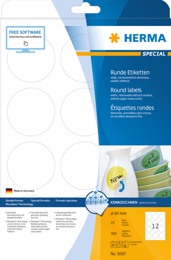 Removable Labels A4, 60mm, White, Movables Technology - Image 2
