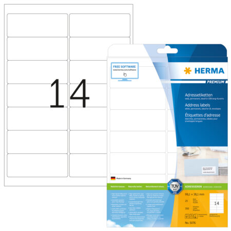 Premium Address Labels A4, 99.1 x 38.1mm, White, Permanent Adhesion