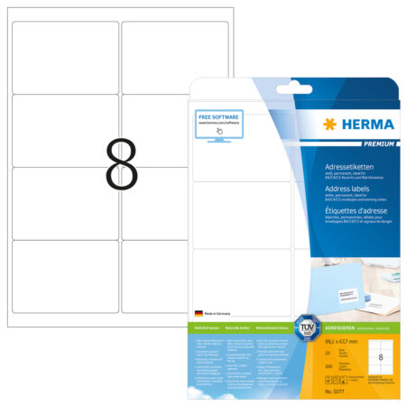 Premium Address Labels A4, 99.1 x 67.7mm, White, Permanent Adhesion