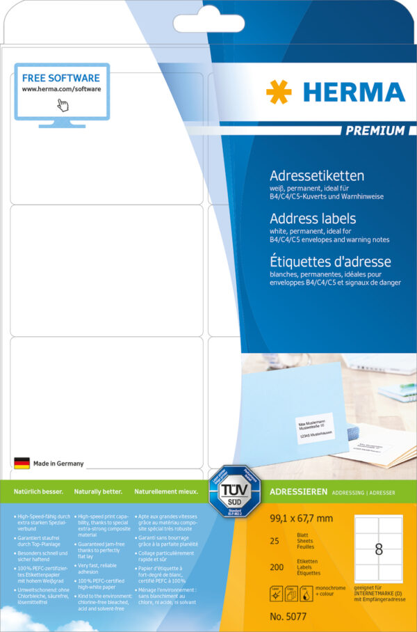 Premium Address Labels A4, 99.1 x 67.7mm, White, Permanent Adhesion - Image 2