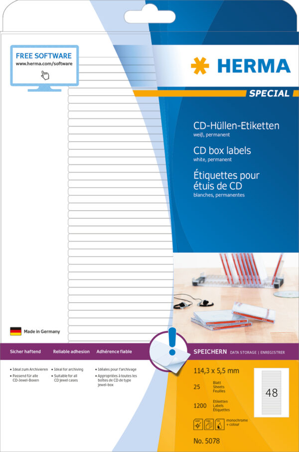 Labels for CD Box A4, 114.3 x 5.5mm, White, Permanent Adhesion - Image 2