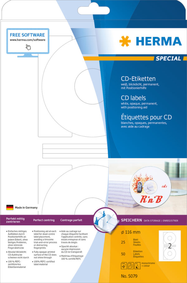 CD Labels A4, 116mm, White Opaque, Permanent Adhesion - Image 7