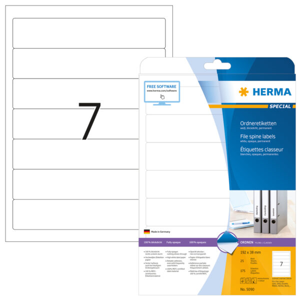 File Labels A4, 192 x 38mm, White, Opaque, for Narrow Files (Short) - Image 2
