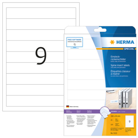 Spine Insert Labels A4, 190 x 30mm, White, made of Cardboard, Non-Adhesive