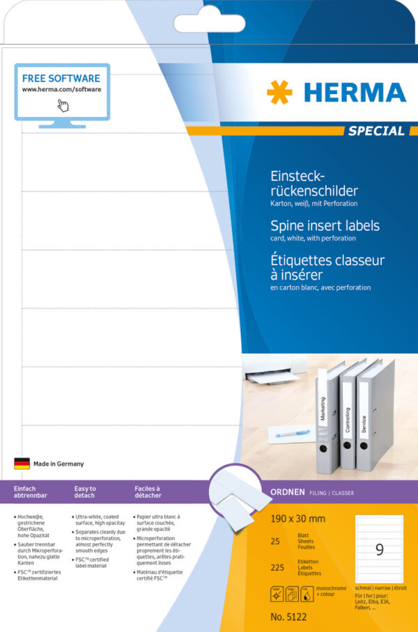 Spine Insert Labels A4, 190 x 30mm, White, made of Cardboard, Non-Adhesive - Image 2
