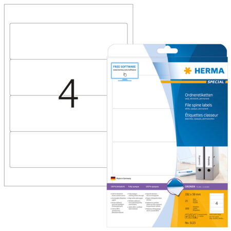 File Labels A4, 192 x 59mm, White, Opaque, for Wide Files (Short)