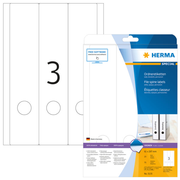 File Labels A4, 61 x 297mm, White, Opaque, for Narrow Files (Long) - Image 2