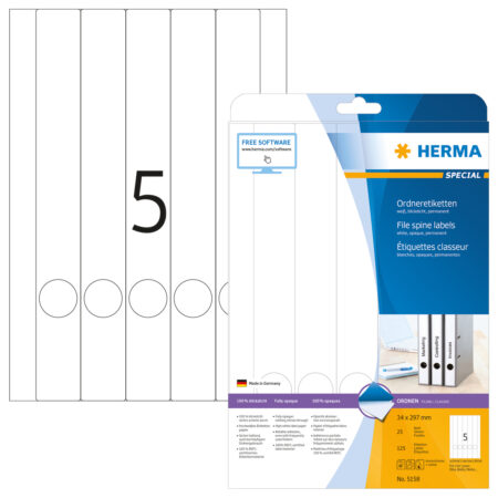 File Labels A4, 34 x 297mm, White, Opaque, for Narrow Files (Long)