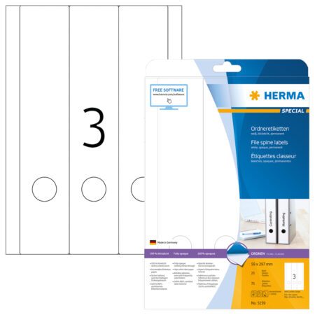 File Labels A4, 59 x 297mm, White, Opaque, for Narrow Files (Short)