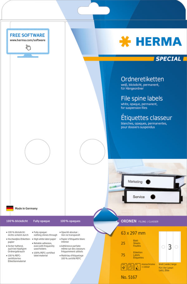 Suspension File Labels A4, 63 x 297mm, White, Opaque, for Wide Files (Short) - Image 2