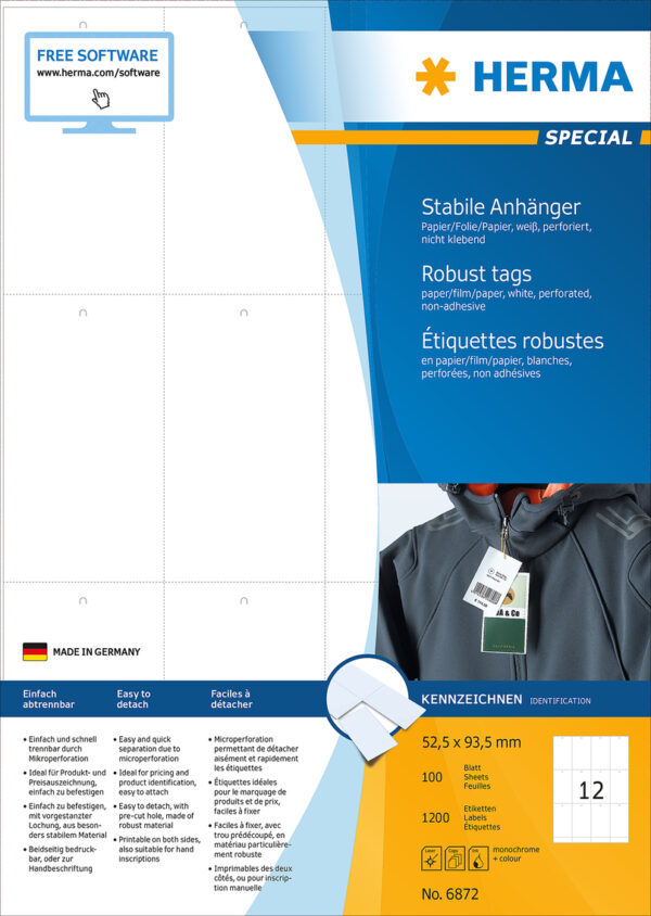 Robust Tags A4, 52.5 x 93.5mm, White, Perforated, Non-Adhesive, Printable - Image 2