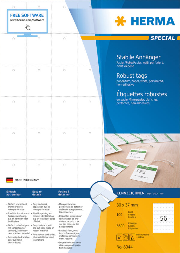 Robust Tags A4, 30 x 37mm, White, Perforated, Non-Adhesive, Printable - Image 2
