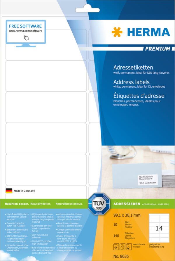 Premium Address Labels A4, 99.1 x 38.1mm, White, Permanent Adhesion - Image 2