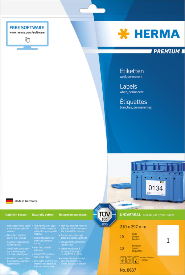 Premium Labels A4, 210 x 297mm, White, Permanent Adhesion - Image 9
