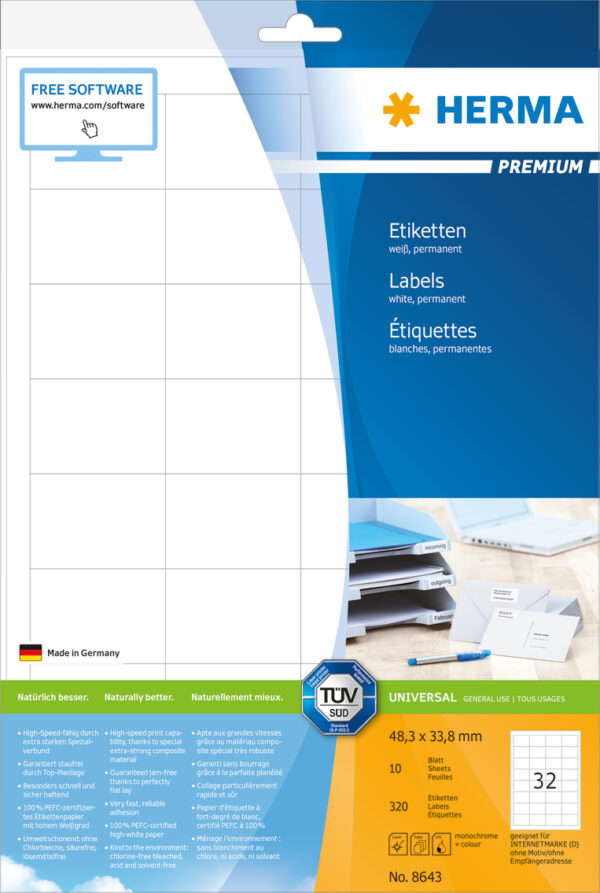 Premium Labels A4, 48.3 x 33.8mm, White, Permanent Adhesion - Image 4