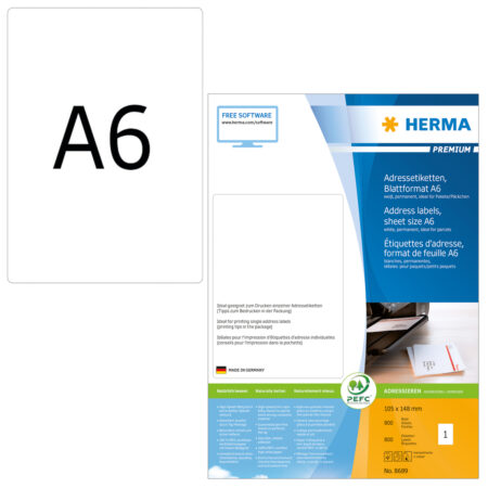 Premium Address Labels A6, 105 x 148mm, White, Permanent Adhesion