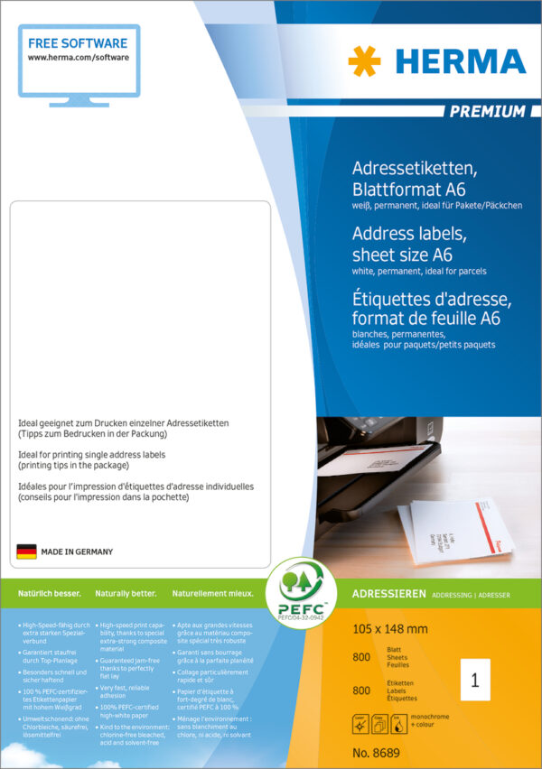 Premium Address Labels A6, 105 x 148mm, White, Permanent Adhesion - Image 2