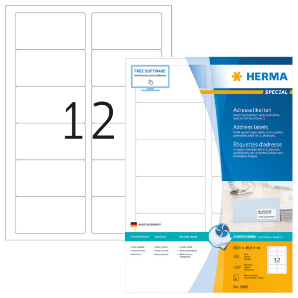 Inkjet Address Labels A4, 88.9 x 46.6mm, White, Permanent Adhesion