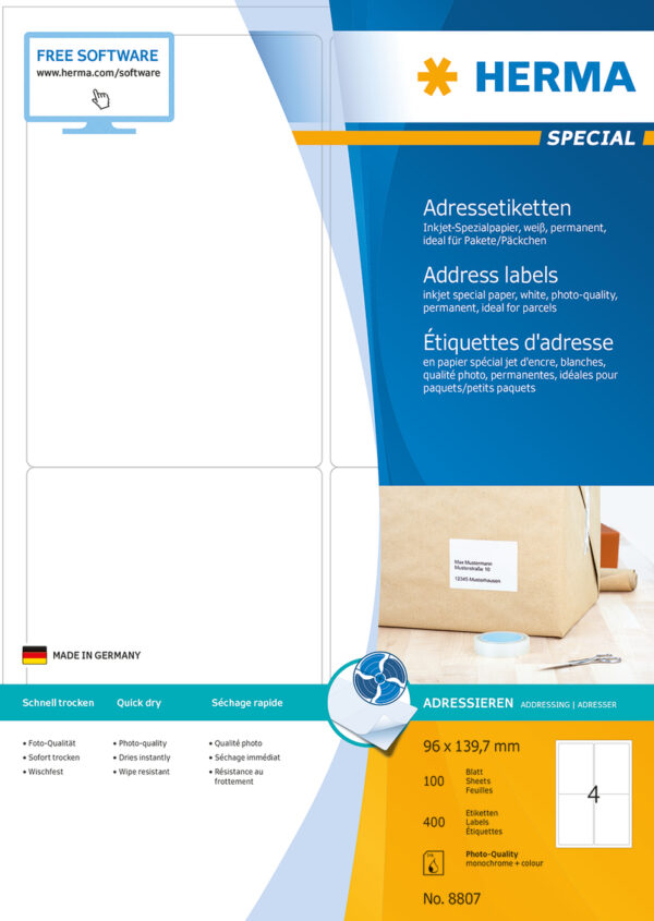 Inkjet Address Labels A4, 96 x 139.7mm, White, Permanent Adhesion - Image 2
