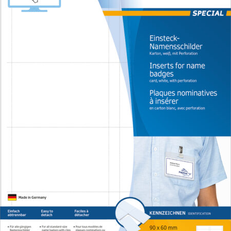 Inserts for Name Badges A4, 90 x 60mm, White, made of Cardboard, Non-Adhesive