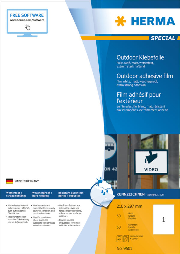 Weatherproof Outdoor Film Labels A4, 210 x 297mm, White, Extremely Strong Adhesion, Stretchable - Image 2