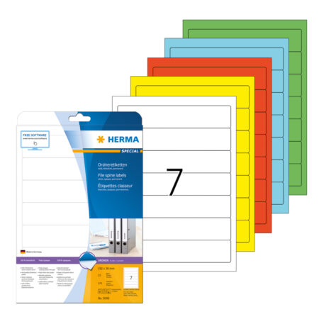 File Labels A4, 192 x 38mm, Green, Opaque, for Narrow Files (Short)