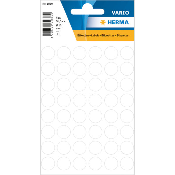 Dot Labels, 13mm, Round, White, Permanent Adhesion, for Hand Lettering