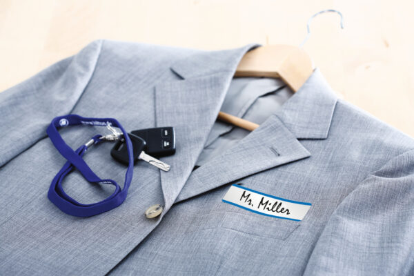 Name Labels 54x19mm White/Blue Stripes Removable Artificial Silk 16 pcs - Image 2