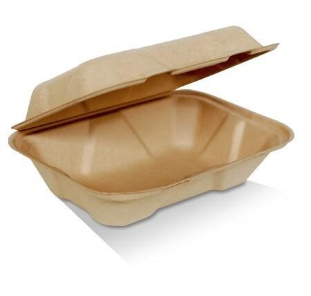 Unbleached Sugarcane Clamshell 9 x 6 x 3" 200pc/ctn