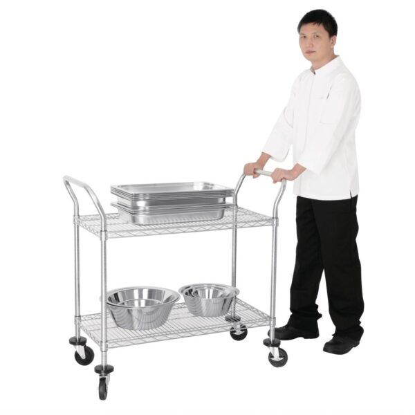 Vogue 2 tier Chrome Wire Trolley - 910x457x960mm - Image 3